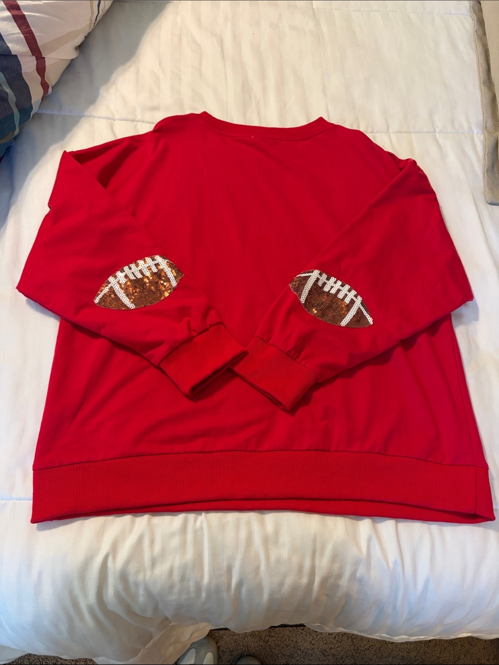 BiBi Red Crewneck Sweater with Sequin Football Appliqués - Picture 3 of 3